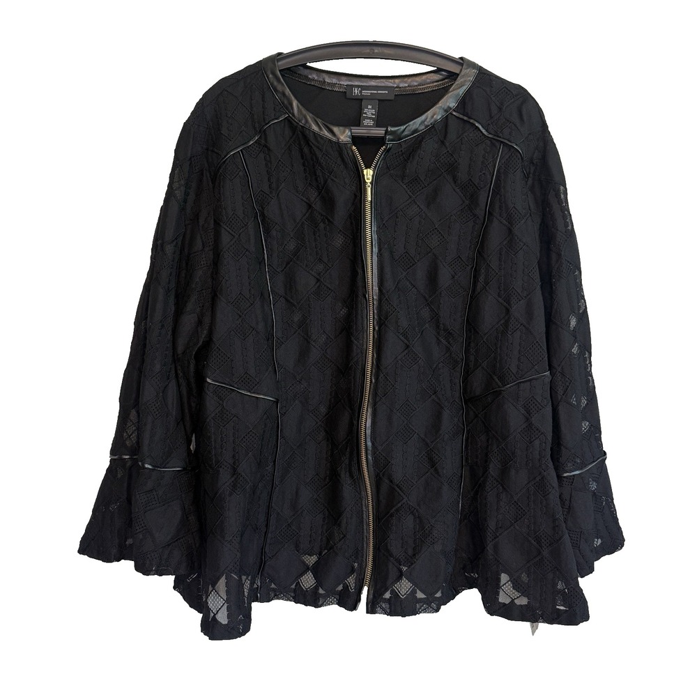 NWT INC International Concepts Lace Shirt Jacket 3X Full Zip Faux Leather Chic